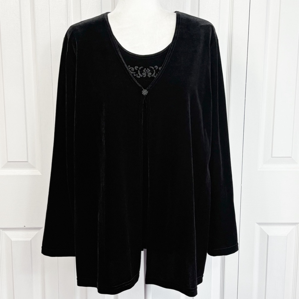 Vintage Y2K Impressions Millennium Black Velvet Beaded Layered Top XL